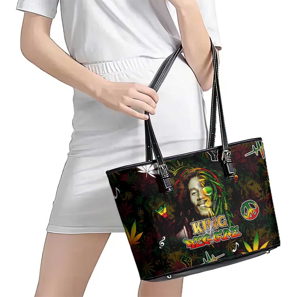 King Of Reggae Leather Tote Bag Legend Bob Peace and Love