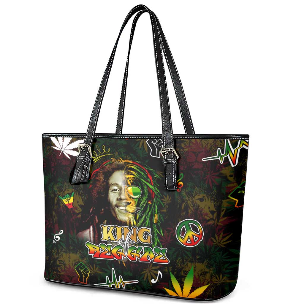 King Of Reggae Leather Tote Bag Legend Bob Peace and Love