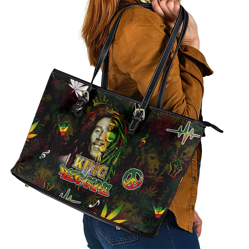 King Of Reggae Leather Tote Bag Legend Bob Peace and Love