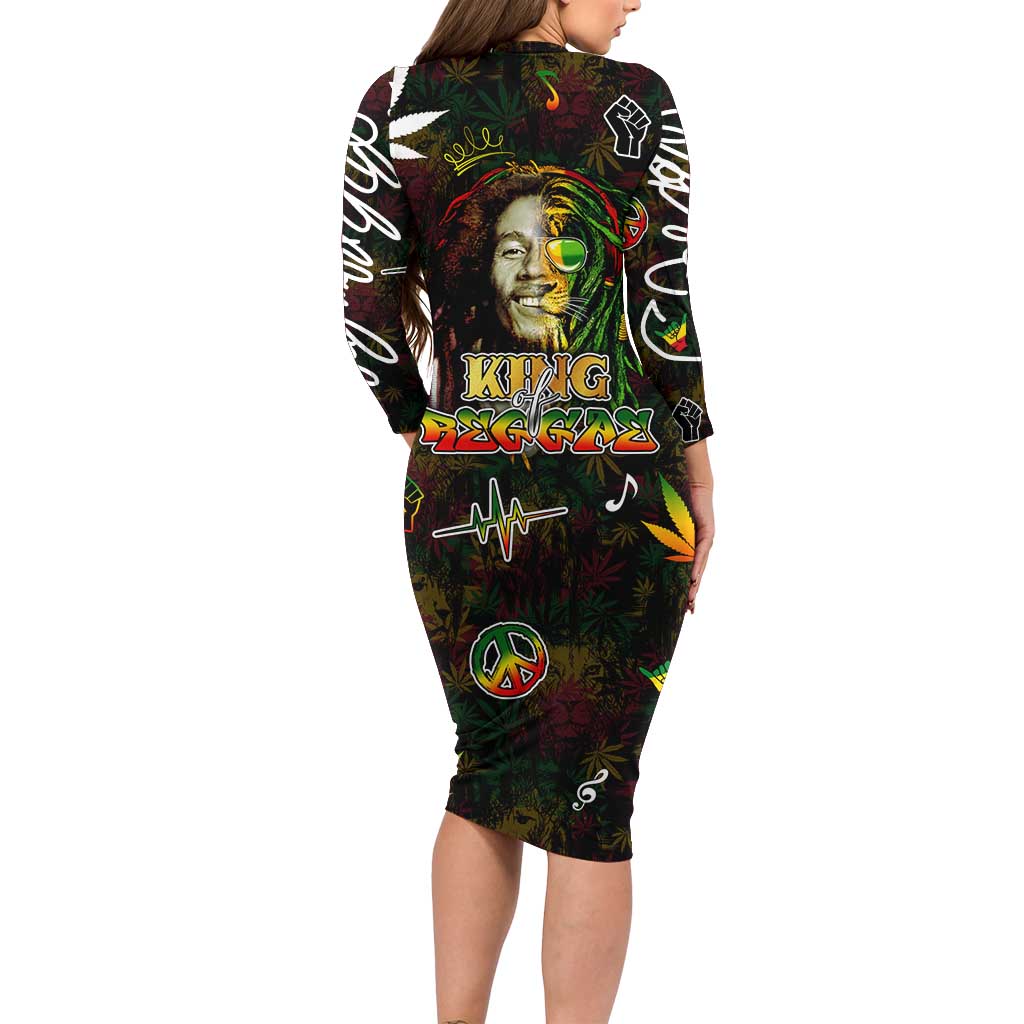 King Of Reggae Long Sleeve Bodycon Dress Legend Bob Peace and Love