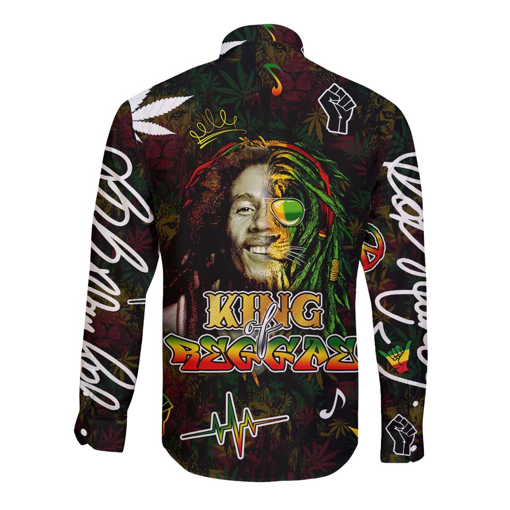 King Of Reggae Long Sleeve Button Shirt Legend Bob Peace and Love