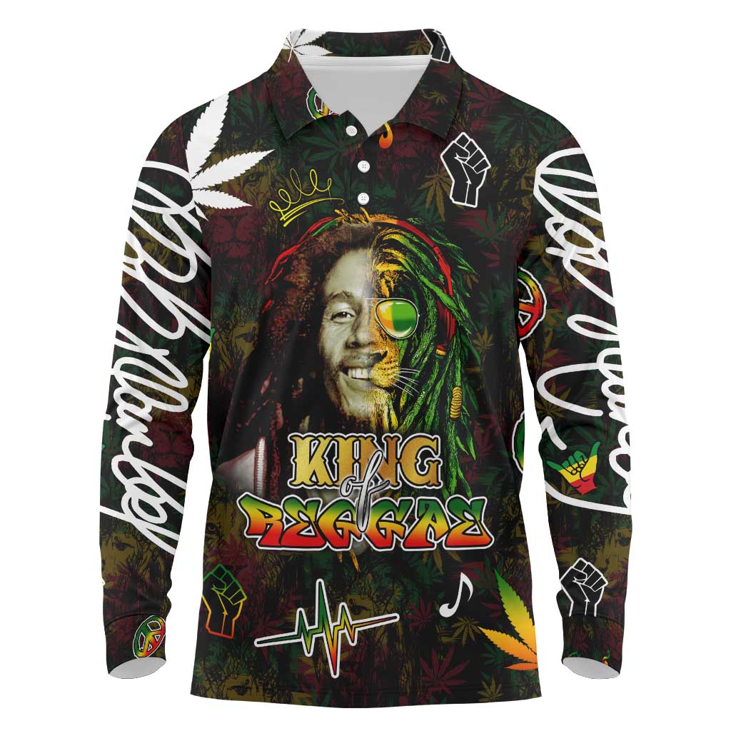 King Of Reggae Long Sleeve Polo Shirt Legend Bob Peace and Love