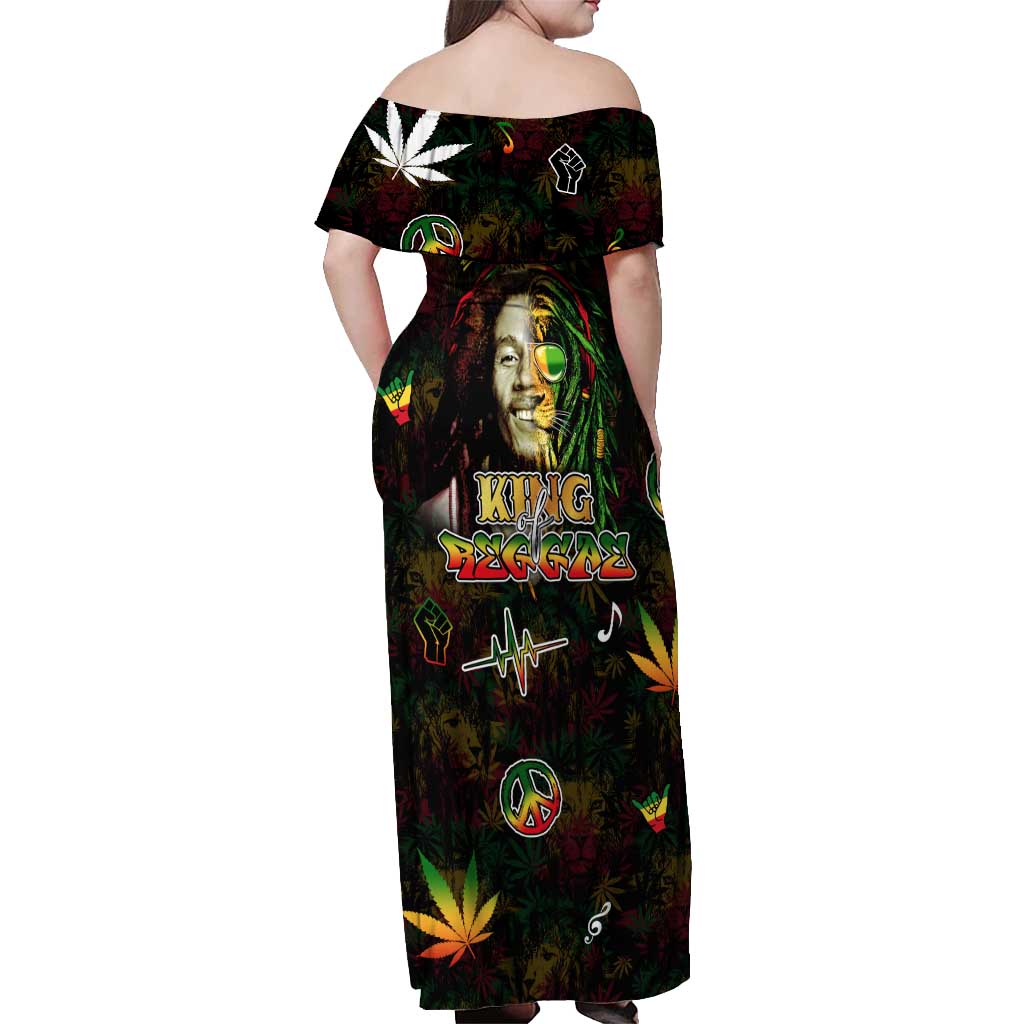 King Of Reggae Off Shoulder Maxi Dress Legend Bob Peace and Love
