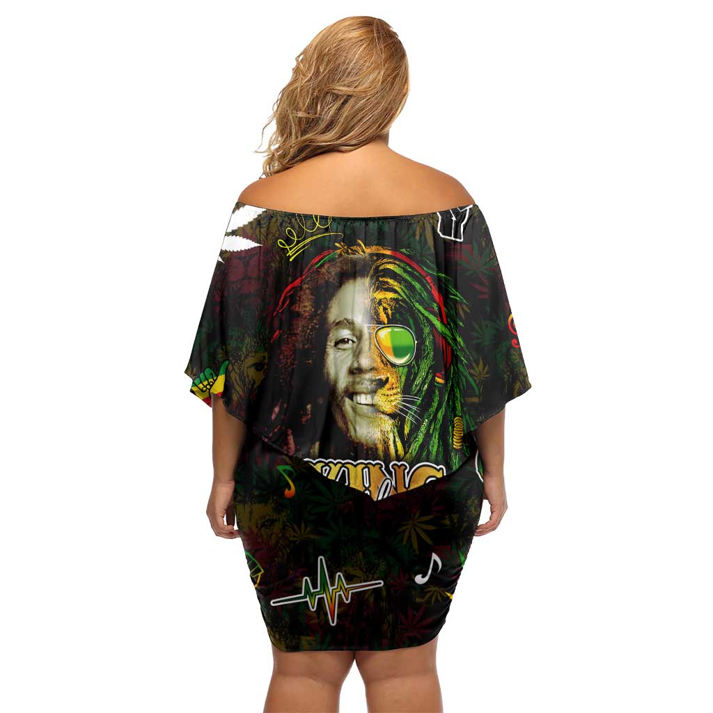 King Of Reggae Off Shoulder Short Dress Legend Bob Peace and Love