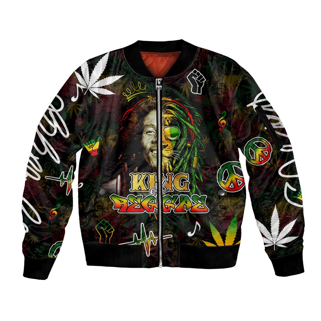King Of Reggae Sleeve Zip Bomber Jacket Legend Bob Peace and Love