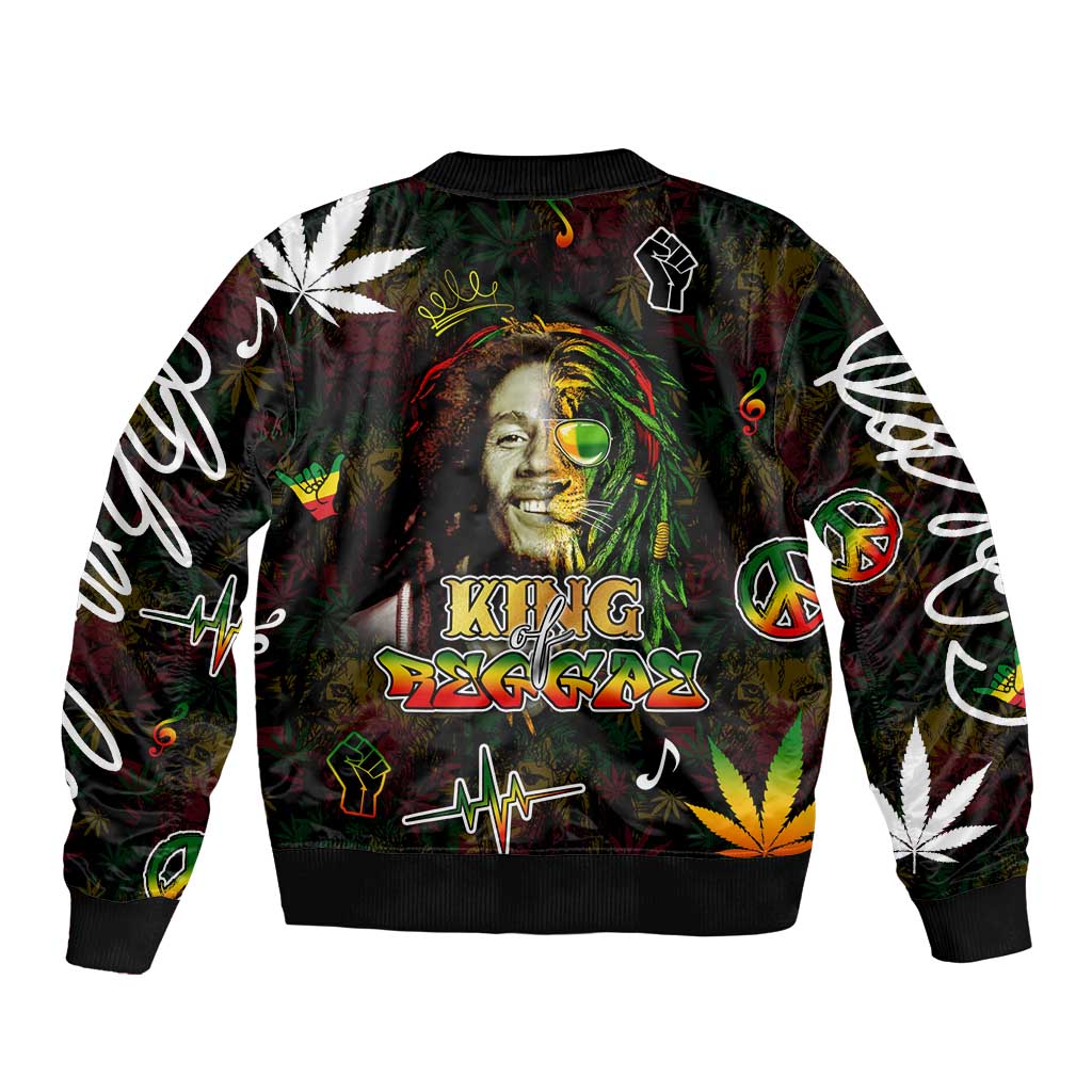 King Of Reggae Sleeve Zip Bomber Jacket Legend Bob Peace and Love