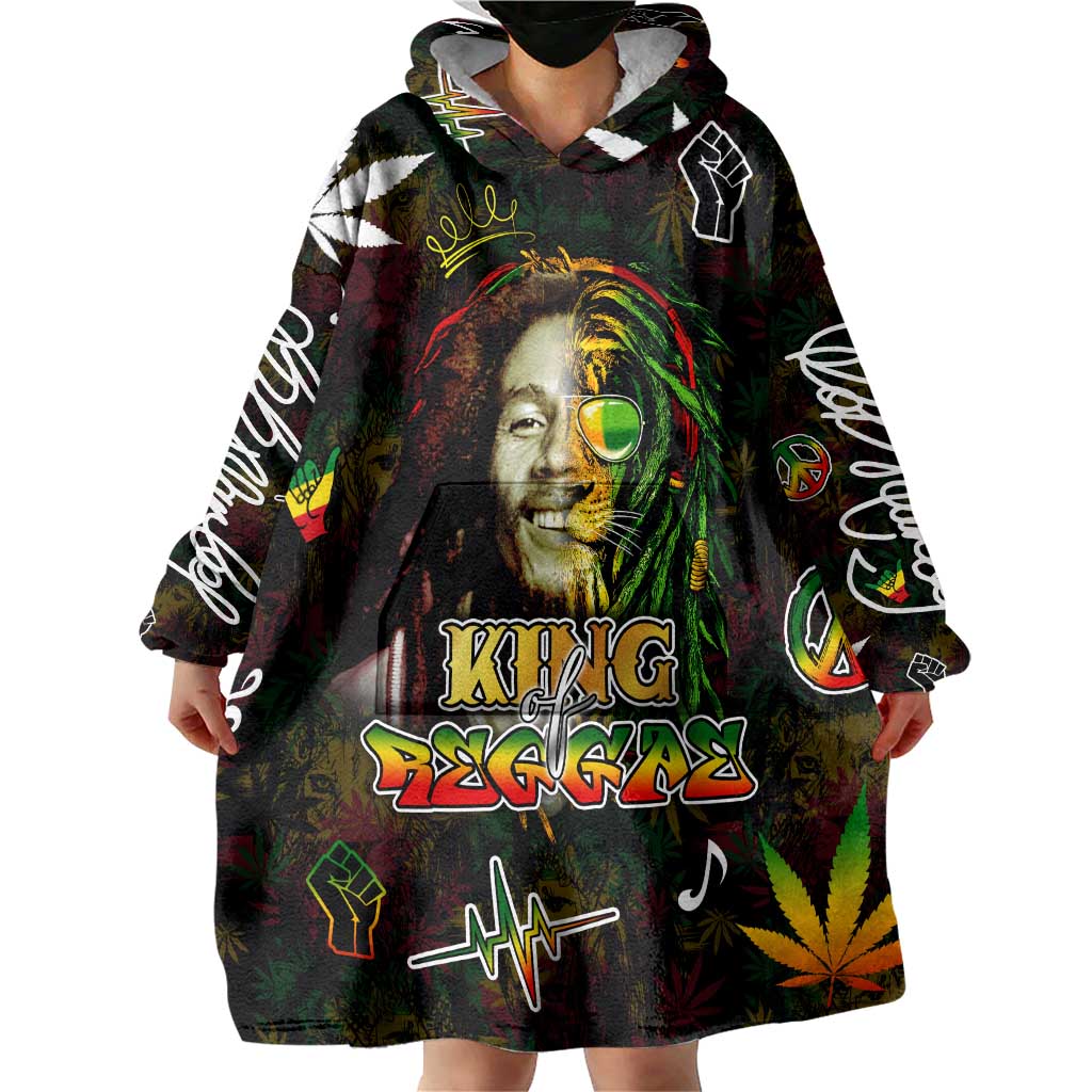 King Of Reggae Wearable Blanket Hoodie Legend Bob Peace and Love