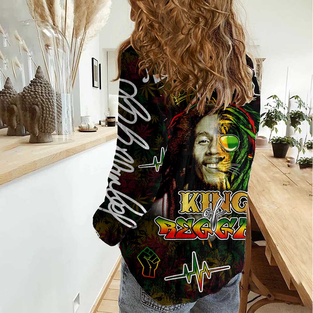 King Of Reggae Women Casual Shirt Legend Bob Peace and Love