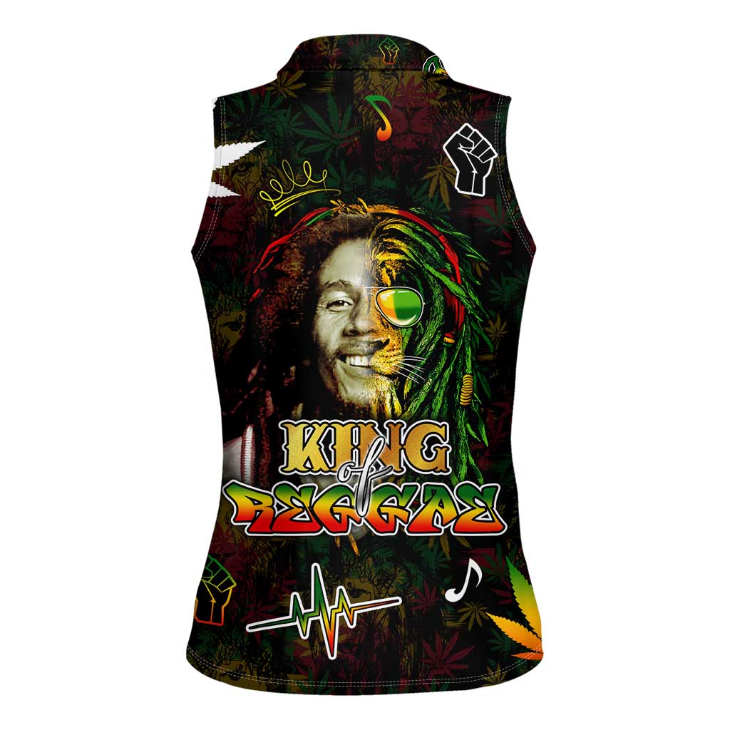 King Of Reggae Women Sleeveless Polo Shirt Legend Bob Peace and Love