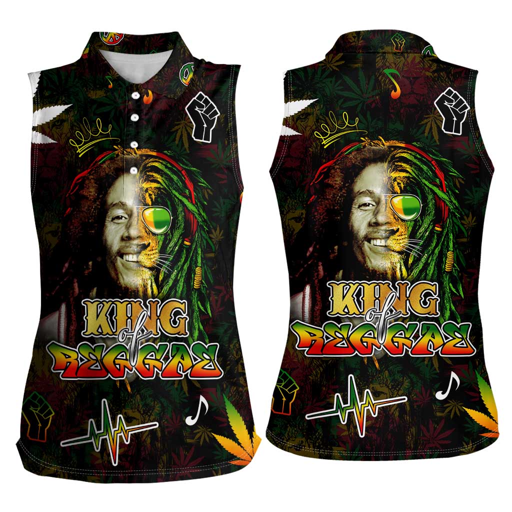 King Of Reggae Women Sleeveless Polo Shirt Legend Bob Peace and Love