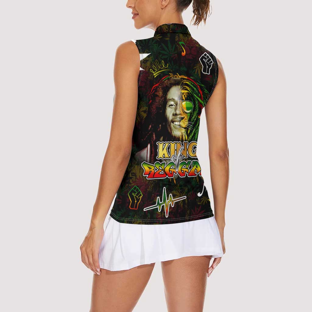 King Of Reggae Women Sleeveless Polo Shirt Legend Bob Peace and Love