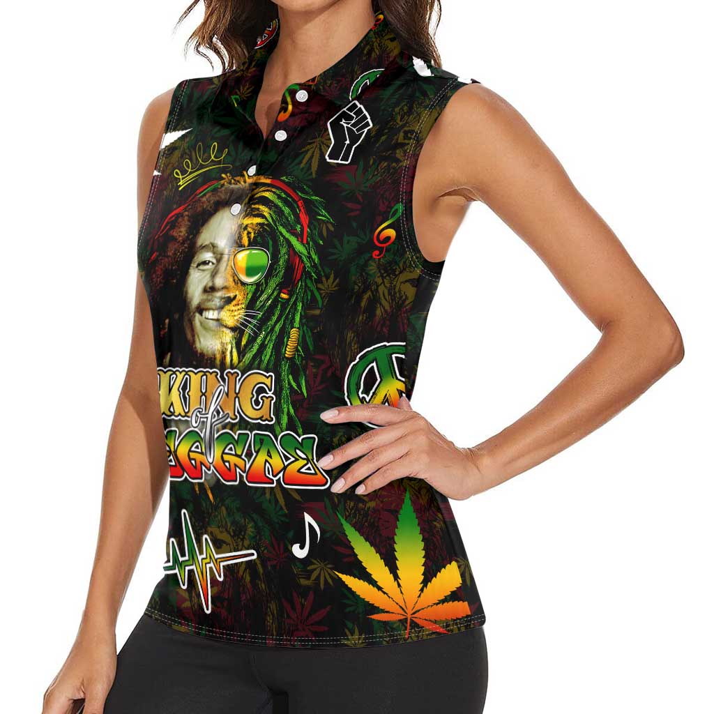 King Of Reggae Women Sleeveless Polo Shirt Legend Bob Peace and Love