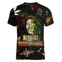 King Of Reggae Women V-Neck T-Shirt Legend Bob Peace and Love