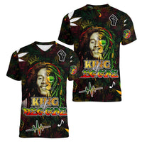 King Of Reggae Women V-Neck T-Shirt Legend Bob Peace and Love