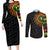 Adinkra Symbols Couples Matching Long Sleeve Bodycon Dress and Long Sleeve Button Shirts African Culture - Wonder Print Shop