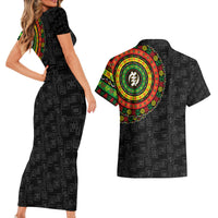 Adinkra Symbols Couples Matching Short Sleeve Bodycon Dress and Hawaiian Shirt African Culture - Wonder Print Shop