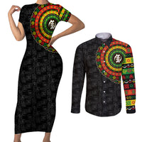 Adinkra Symbols Couples Matching Short Sleeve Bodycon Dress and Long Sleeve Button Shirts African Culture - Wonder Print Shop
