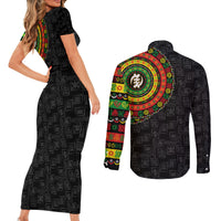 Adinkra Symbols Couples Matching Short Sleeve Bodycon Dress and Long Sleeve Button Shirts African Culture - Wonder Print Shop