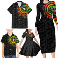 Adinkra Symbols Family Matching Long Sleeve Bodycon Dress and Hawaiian Shirt African Culture - Wonder Print Shop
