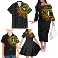 Adinkra Symbols Family Matching Off Shoulder Long Sleeve Dress and Hawaiian Shirt African Culture - Wonder Print Shop