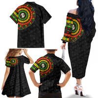 Adinkra Symbols Family Matching Off Shoulder Long Sleeve Dress and Hawaiian Shirt African Culture - Wonder Print Shop