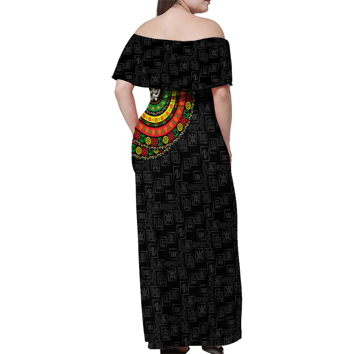 Adinkra Symbols Family Matching Off Shoulder Maxi Dress and Hawaiian Shirt African Culture - Wonder Print Shop