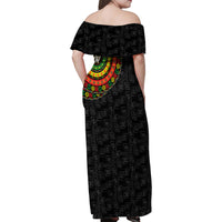 Adinkra Symbols Family Matching Off Shoulder Maxi Dress and Hawaiian Shirt African Culture - Wonder Print Shop