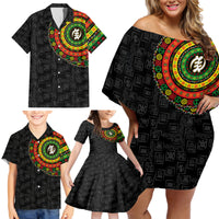 Adinkra Symbols Family Matching Off Shoulder Short Dress and Hawaiian Shirt African Culture - Wonder Print Shop