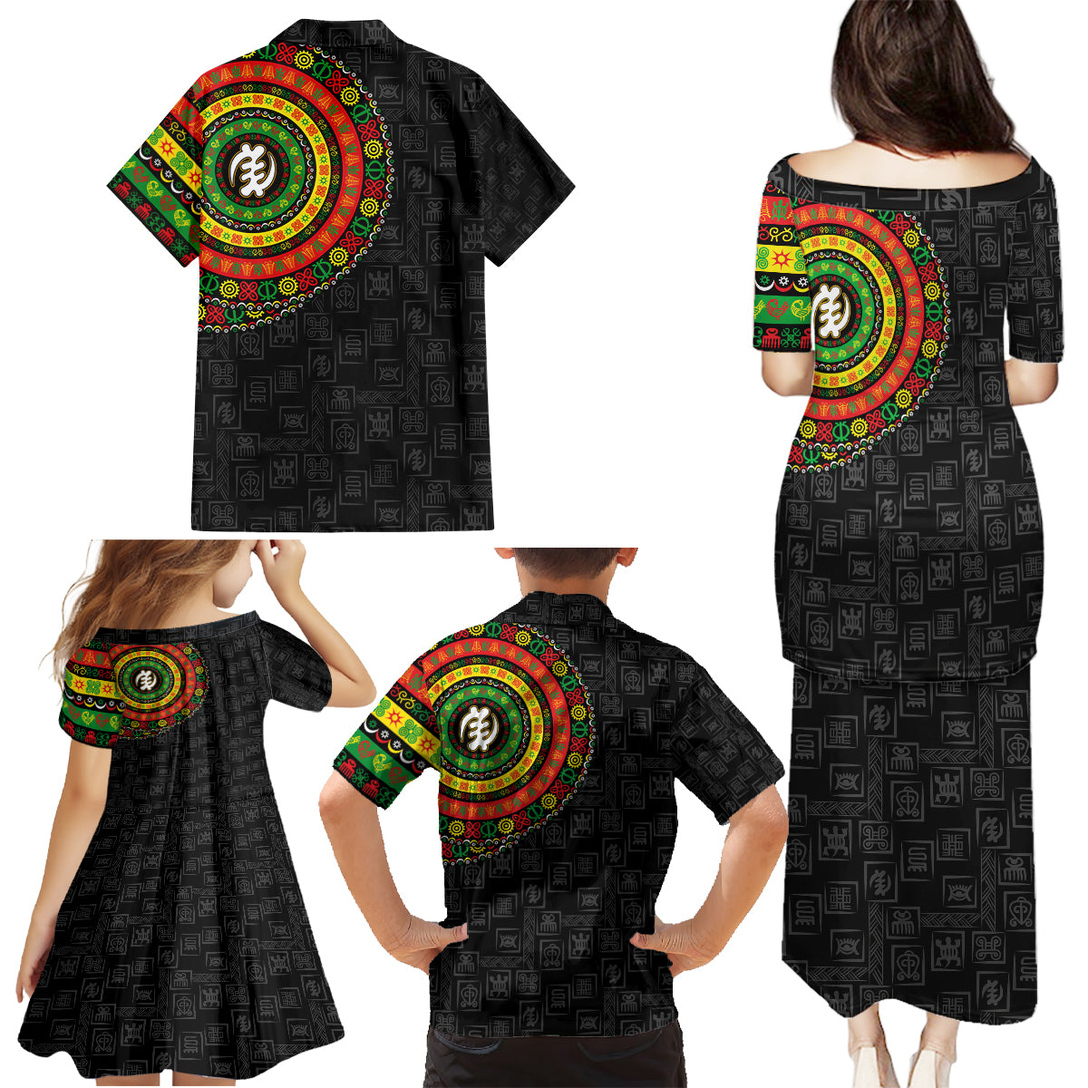 Adinkra Symbols Family Matching Puletasi Dress and Hawaiian Shirt African Culture - Wonder Print Shop