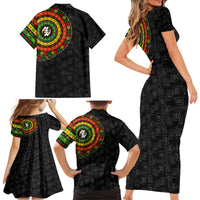 Adinkra Symbols Family Matching Short Sleeve Bodycon Dress and Hawaiian Shirt African Culture - Wonder Print Shop