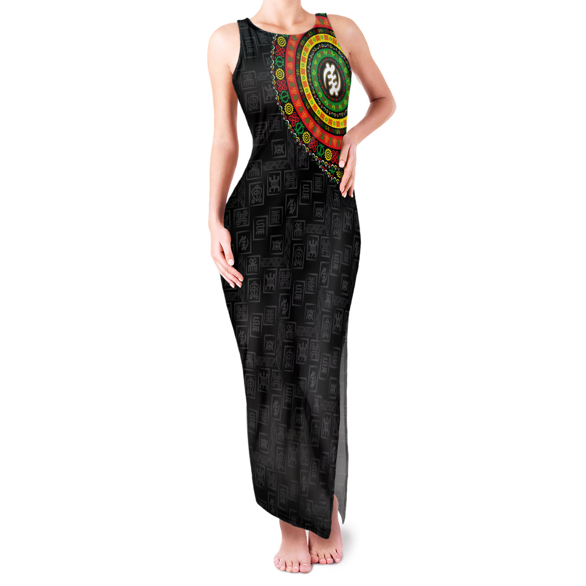 Adinkra Symbols Family Matching Tank Maxi Dress and Hawaiian Shirt African Culture - Wonder Print Shop