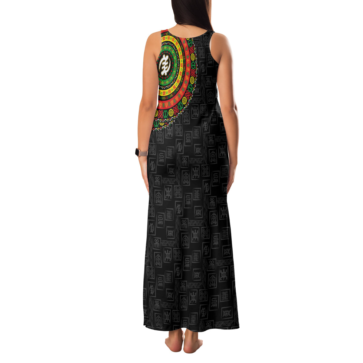 Adinkra Symbols Family Matching Tank Maxi Dress and Hawaiian Shirt African Culture - Wonder Print Shop