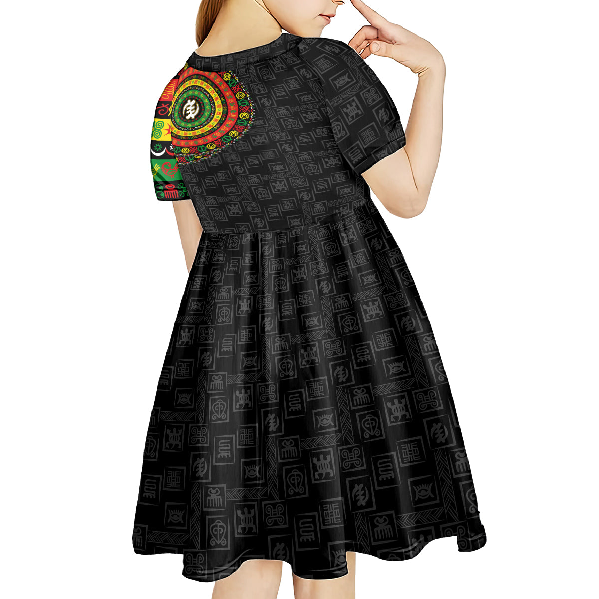 Adinkra Symbols Kid Short Sleeve Dress African Culture - Wonder Print Shop