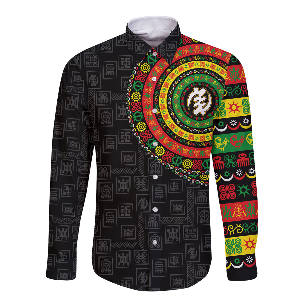 Adinkra Symbols Long Sleeve Button Shirt African Culture - Wonder Print Shop