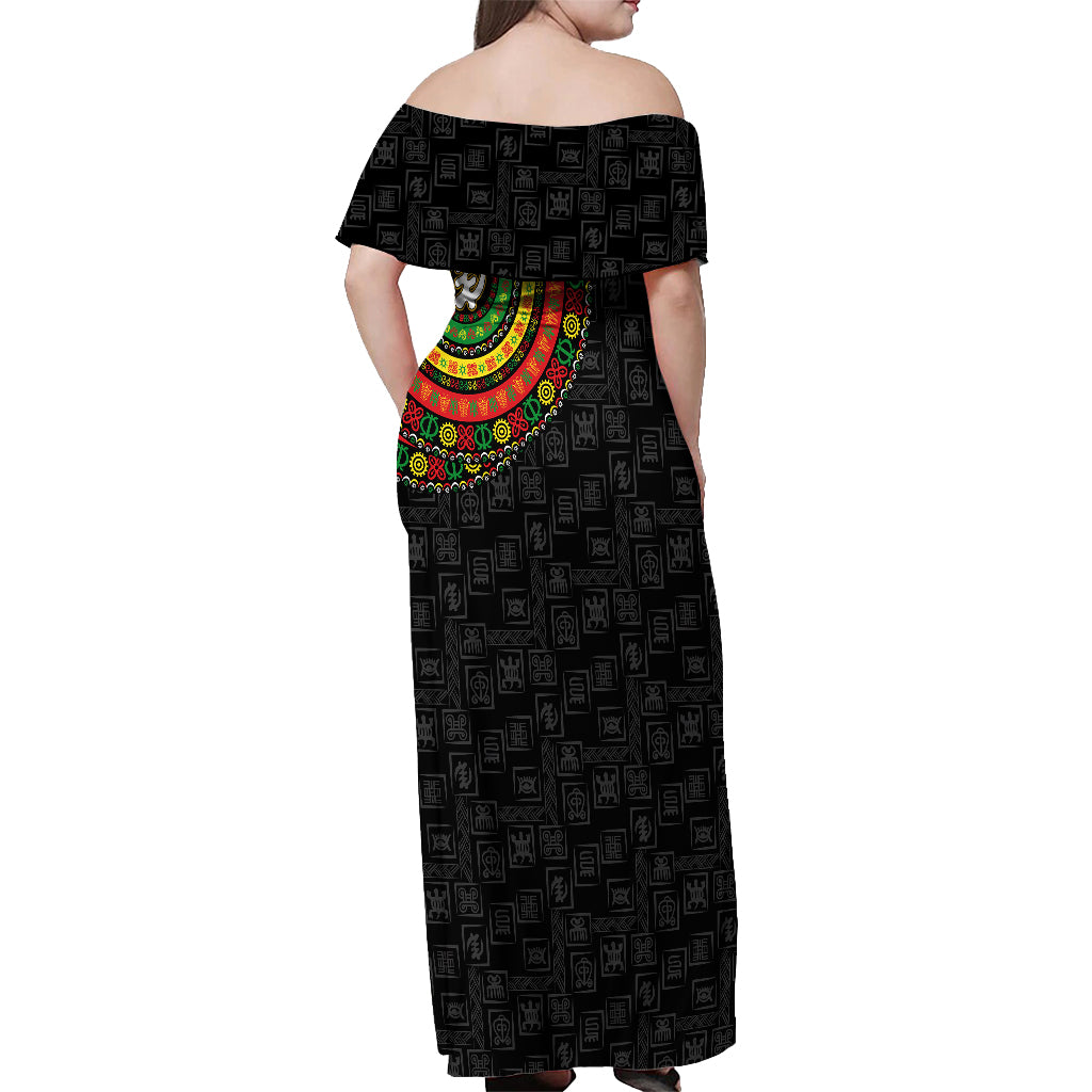 Adinkra Symbols Off Shoulder Maxi Dress African Culture - Wonder Print Shop