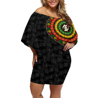 Adinkra Symbols Off Shoulder Short Dress African Culture - Wonder Print Shop