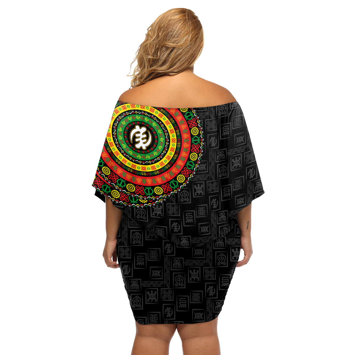 Adinkra Symbols Off Shoulder Short Dress African Culture - Wonder Print Shop