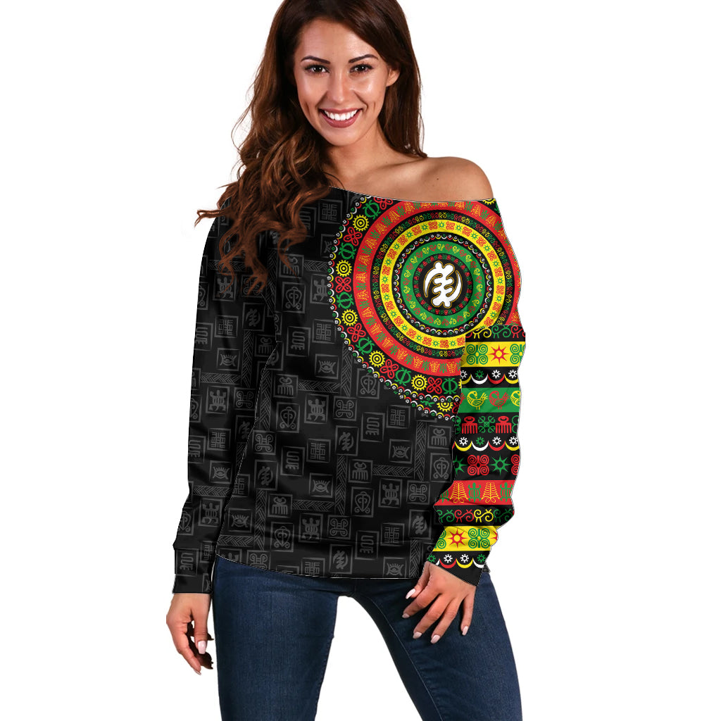 Adinkra Symbols Off Shoulder Sweater African Culture - Wonder Print Shop