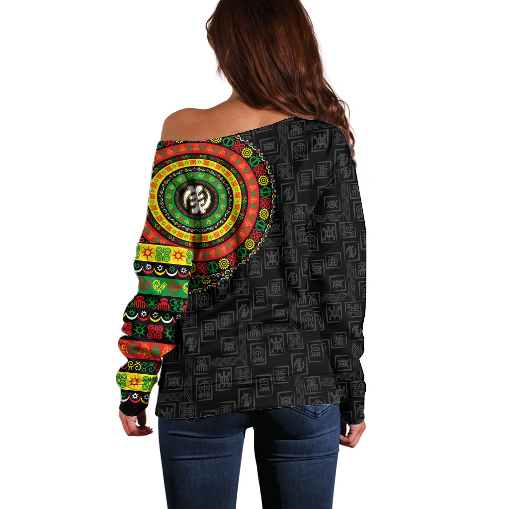 Adinkra Symbols Off Shoulder Sweater African Culture - Wonder Print Shop