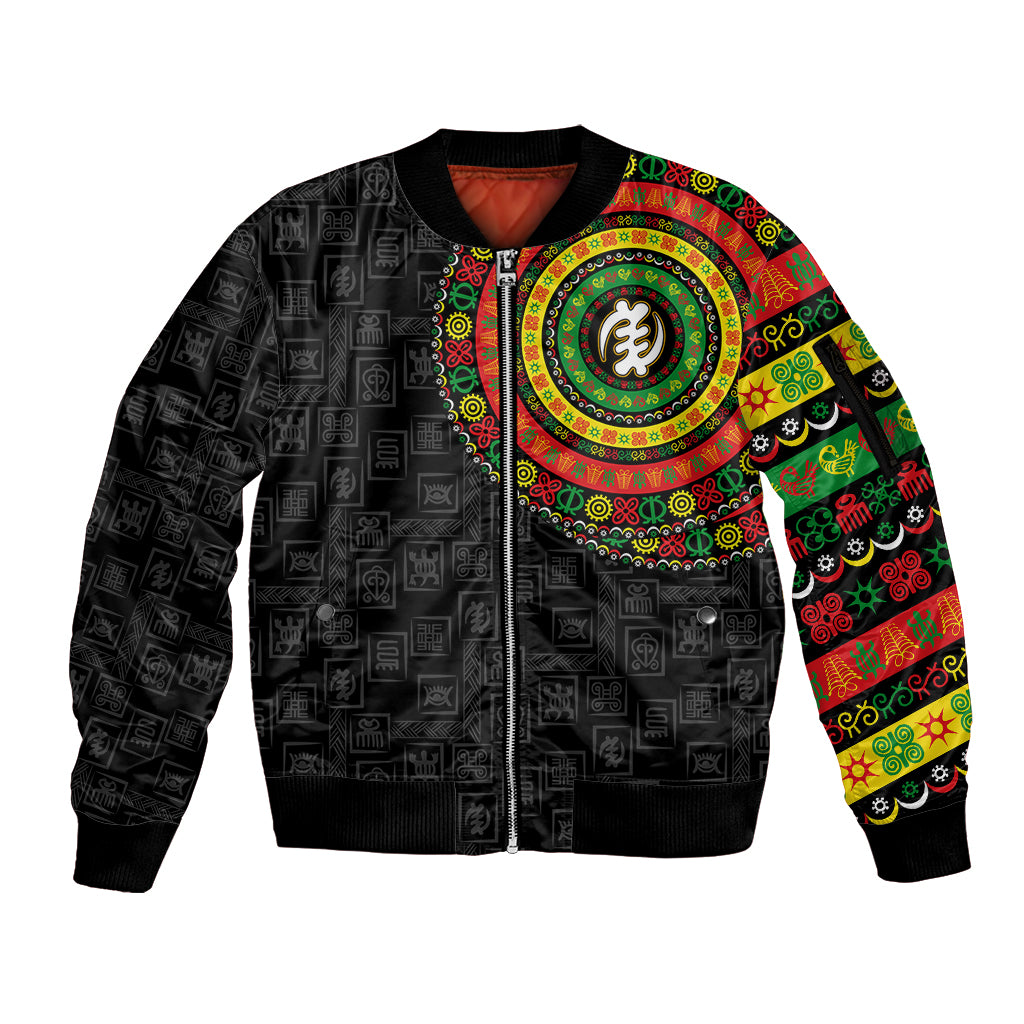 Adinkra Symbols Sleeve Zip Bomber Jacket African Culture - Wonder Print Shop