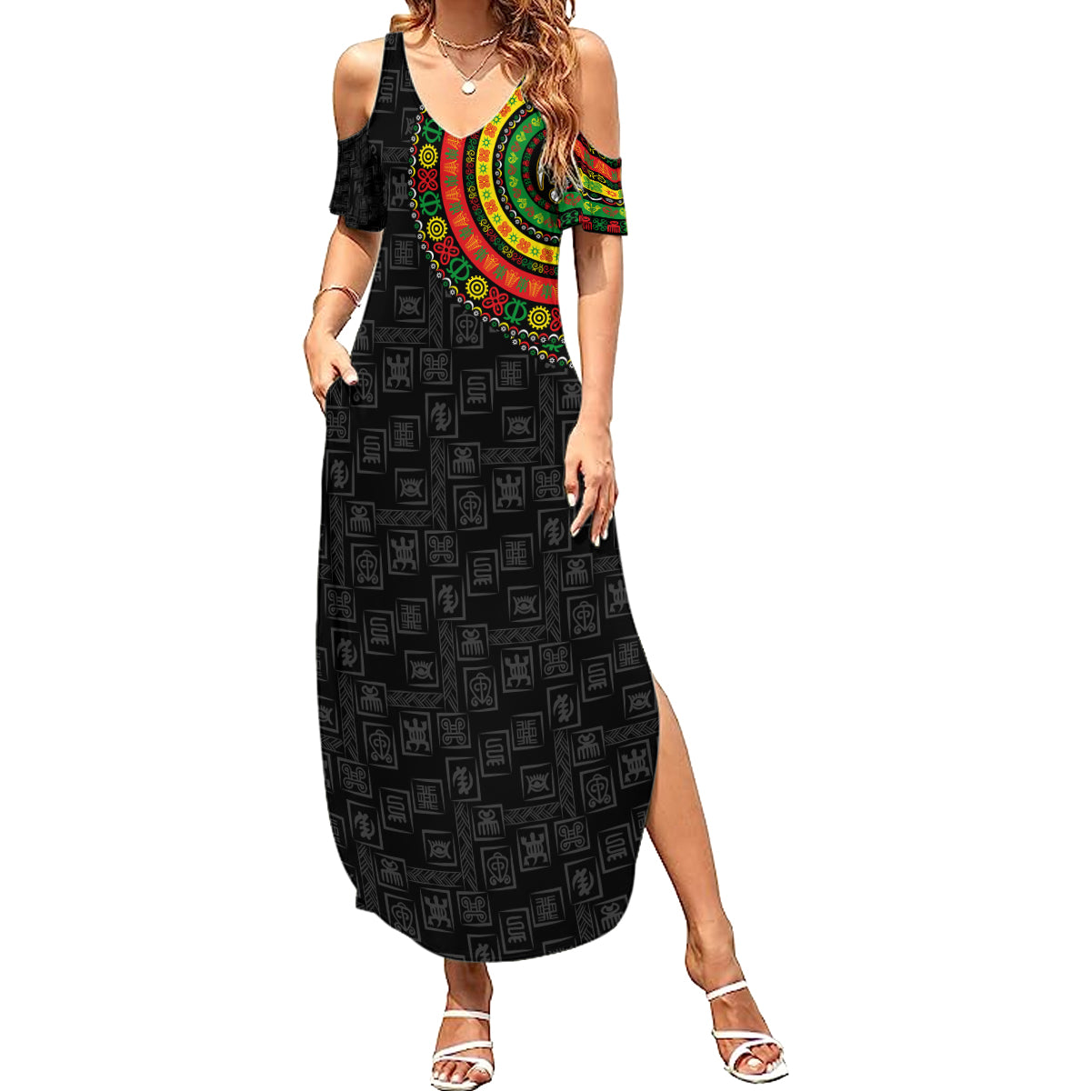 Adinkra Symbols Summer Maxi Dress African Culture - Wonder Print Shop