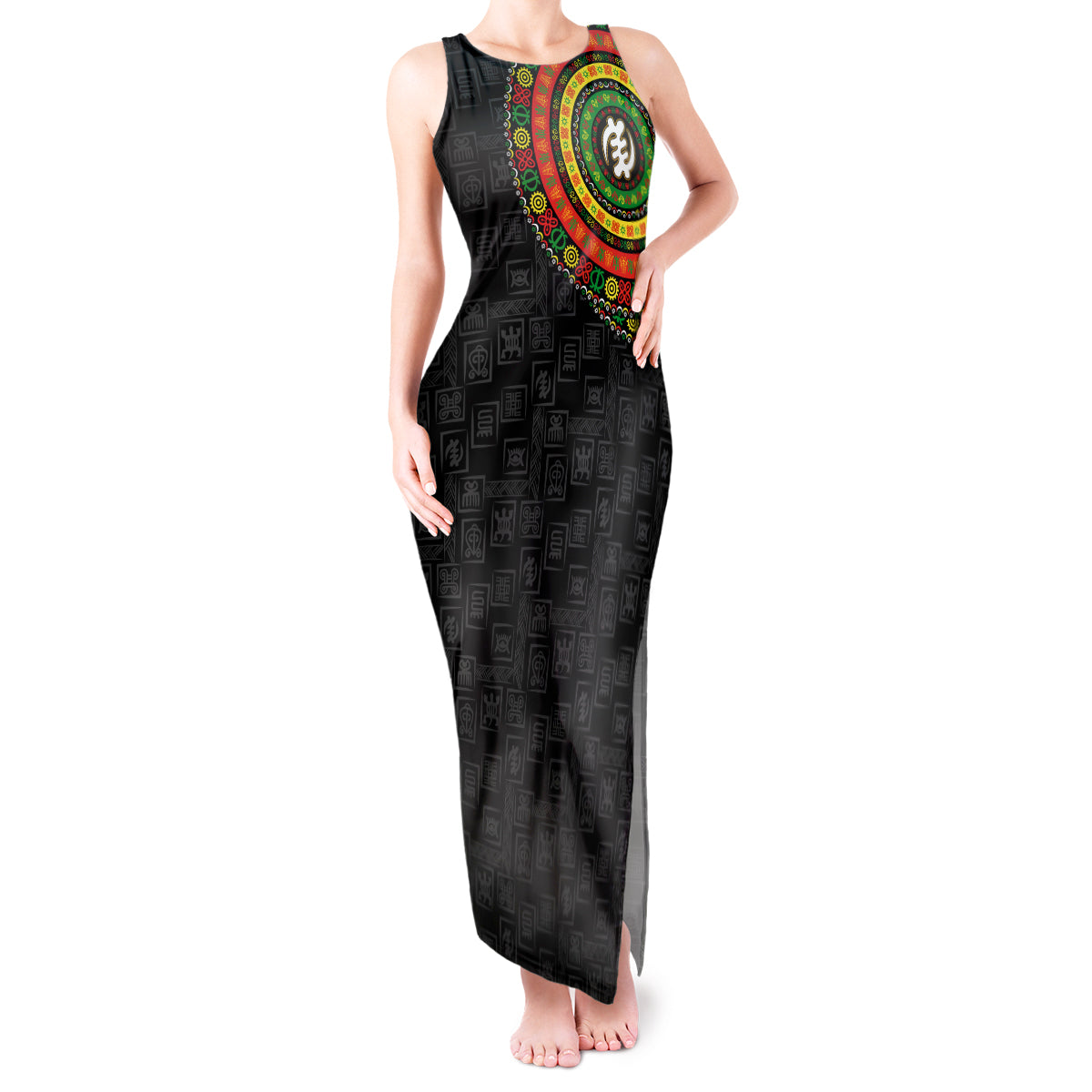 Adinkra Symbols Tank Maxi Dress African Culture - Wonder Print Shop