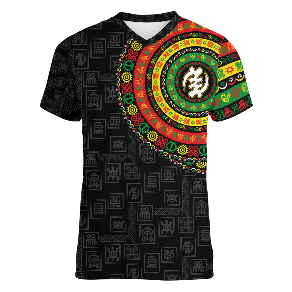 Adinkra Symbols Women V Neck T Shirt African Culture - Wonder Print Shop