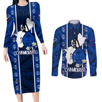 Guam Chamorro Warrior Couples Matching Long Sleeve Bodycon Dress and Long Sleeve Button Shirts Traditional Tribal Patterns - Wonder Print Shop