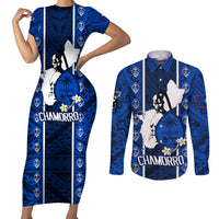 Guam Chamorro Warrior Couples Matching Short Sleeve Bodycon Dress and Long Sleeve Button Shirts Traditional Tribal Patterns - Wonder Print Shop