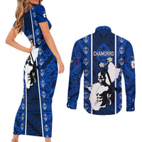 Guam Chamorro Warrior Couples Matching Short Sleeve Bodycon Dress and Long Sleeve Button Shirts Traditional Tribal Patterns - Wonder Print Shop