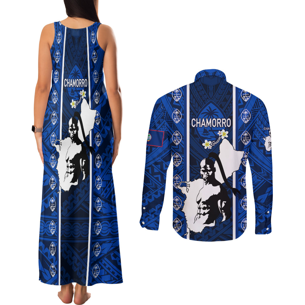 Guam Chamorro Warrior Couples Matching Tank Maxi Dress and Long Sleeve Button Shirts Traditional Tribal Patterns - Wonder Print Shop