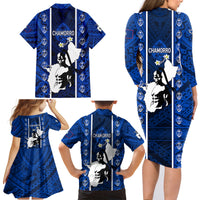 Guam Chamorro Warrior Family Matching Long Sleeve Bodycon Dress and Hawaiian Shirt Traditional Tribal Patterns - Wonder Print Shop
