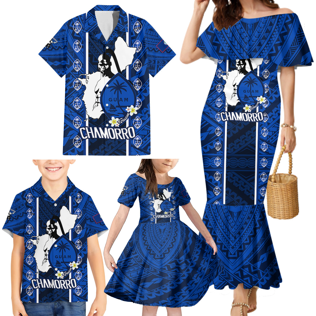 Guam Chamorro Warrior Family Matching Mermaid Dress and Hawaiian Shirt Traditional Tribal Patterns - Wonder Print Shop