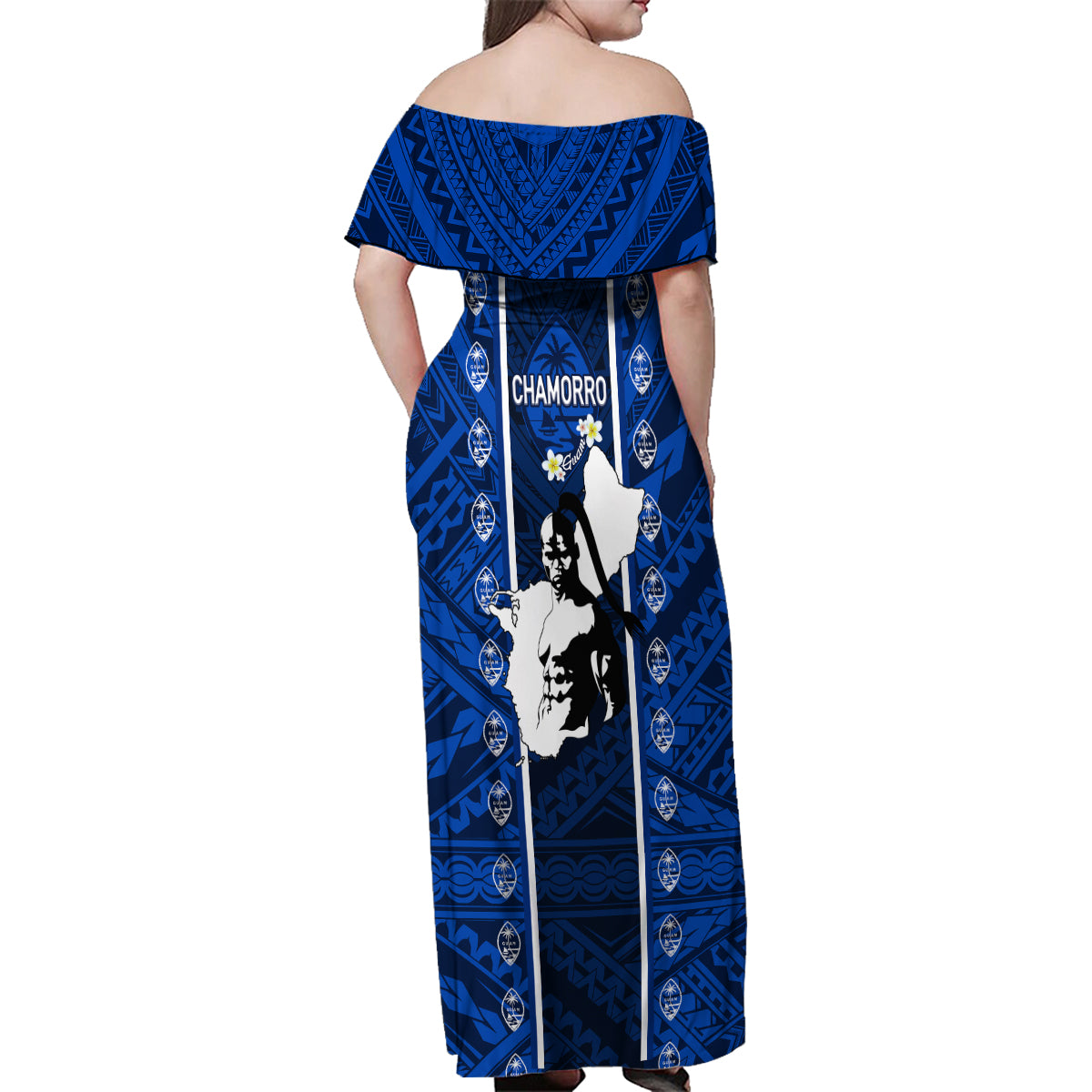 Guam Chamorro Warrior Family Matching Off Shoulder Maxi Dress and Hawaiian Shirt Traditional Tribal Patterns - Wonder Print Shop